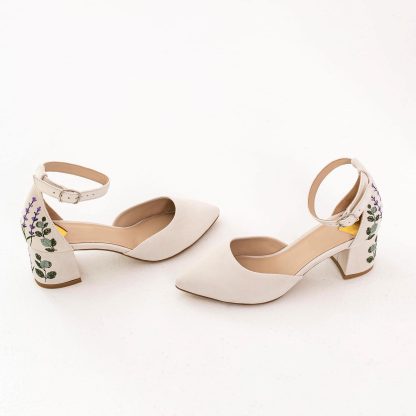 South of France lavender embroidered block-heeled sandals - Image 6
