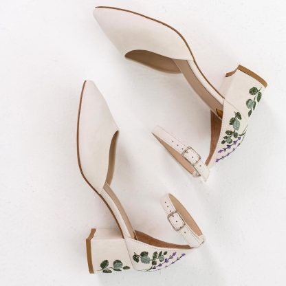 South of France lavender embroidered block-heeled sandals - Image 2