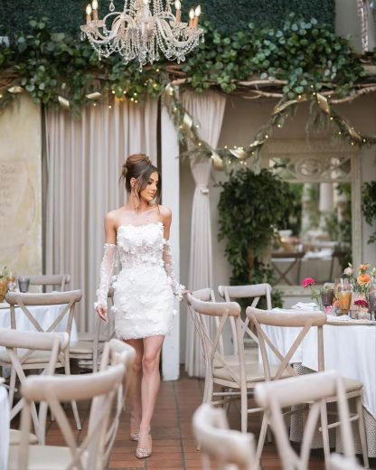 White 3D Flower Tulle Sleeve Mini Dress - Image 2