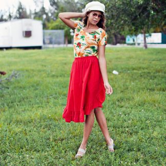 Red ruffled skirt
