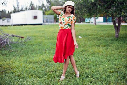 Red ruffled skirt