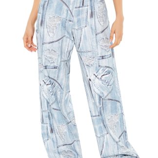 Retro high waist slim graffiti casual trousers