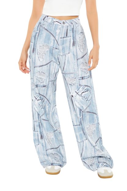 Retro high waist slim graffiti casual trousers