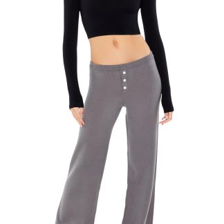 Grey buttoned high-waist wide-leg casual pants