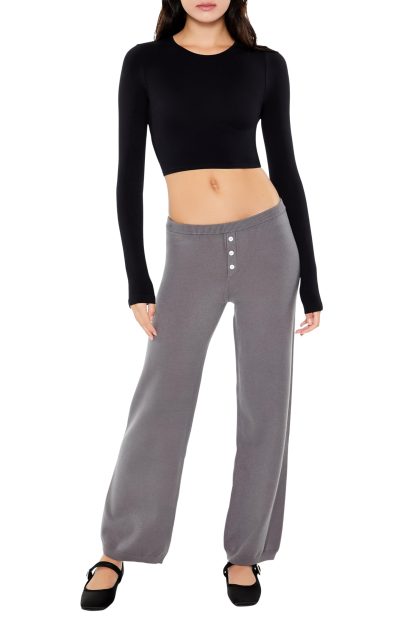 Grey buttoned high-waist wide-leg casual pants