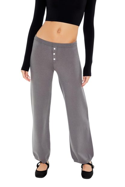 Grey buttoned high-waist wide-leg casual pants - Image 3