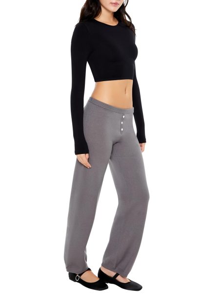 Grey buttoned high-waist wide-leg casual pants - Image 2