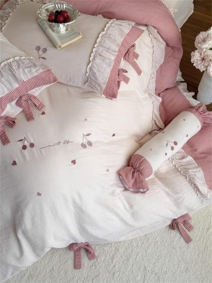 French girl pink plaid bow bedding four-piece set - Image 7