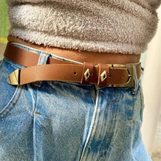 Light brown belt with vintage gold buckle
