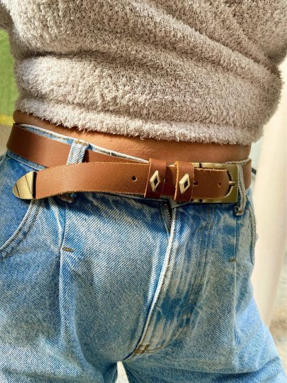 Light brown belt with vintage gold buckle