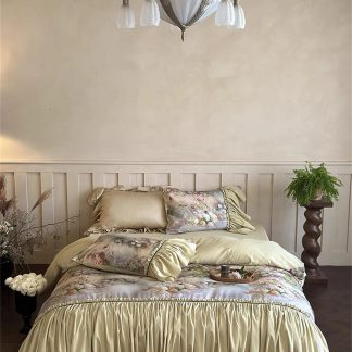 Palace Oil Painting Floral Satin Bedding Set