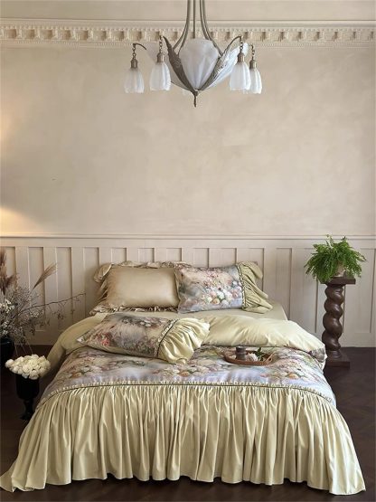 Palace Oil Painting Floral Satin Bedding Set