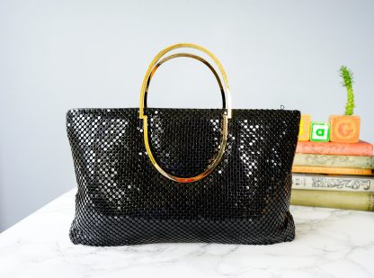 Vintage black and gold sequined woven ring handbag - Image 6