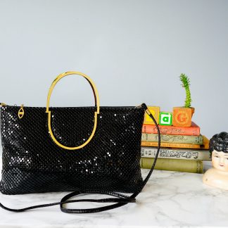 Vintage black and gold sequined woven ring handbag