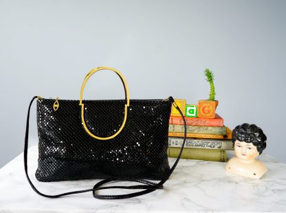 Vintage black and gold sequined woven ring handbag