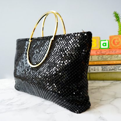 Vintage black and gold sequined woven ring handbag - Image 2
