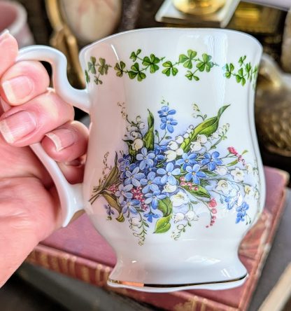 Hand-painted clover blue flower bone china cup - Image 7