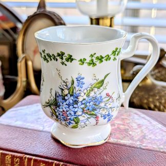 Hand-painted clover blue flower bone china cup
