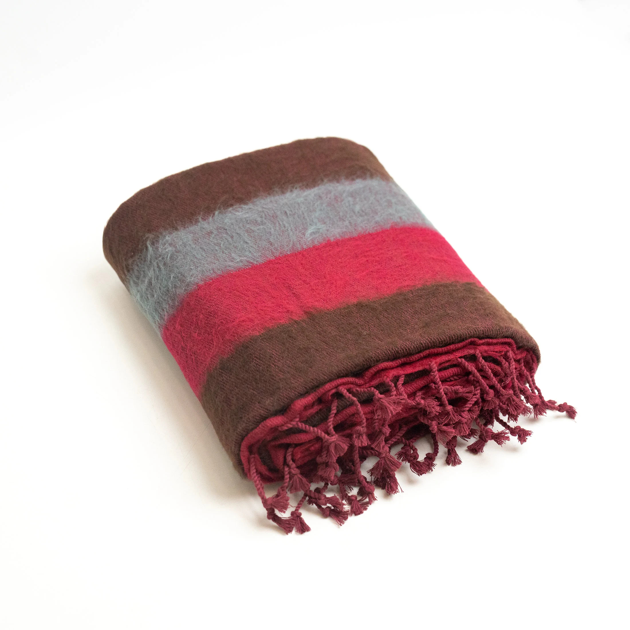 Contrast striped fringed wool-blend throw blanket - Image 10