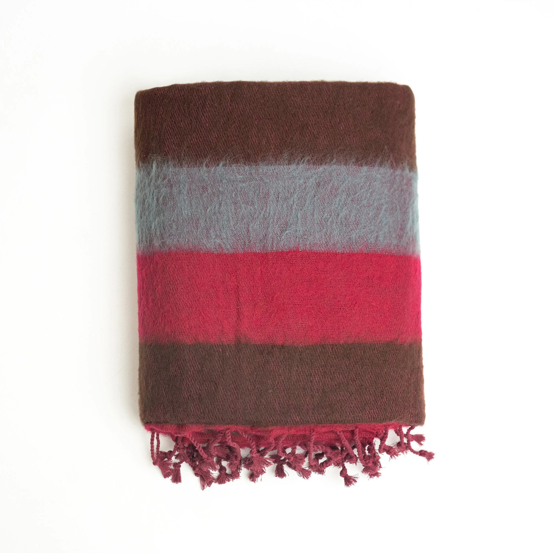 Contrast striped fringed wool-blend throw blanket - Image 6