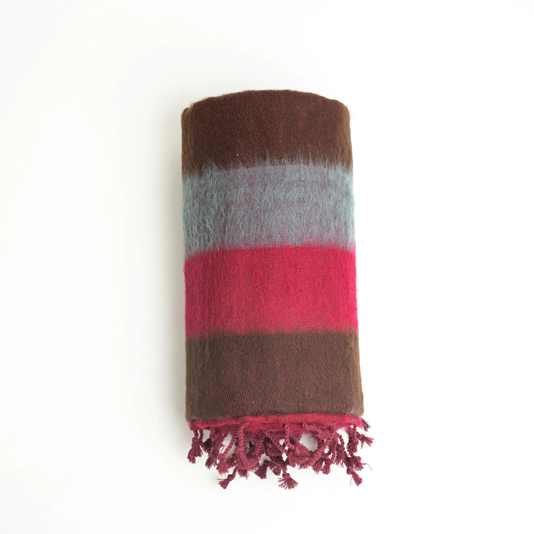 Contrast striped fringed wool-blend throw blanket - Image 3