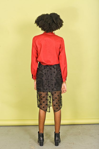 Black polka dot mesh patchwork hip skirt - Image 9