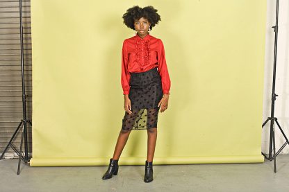Black polka dot mesh patchwork hip skirt - Image 8