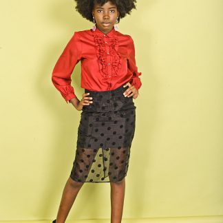 Black polka dot mesh patchwork hip skirt