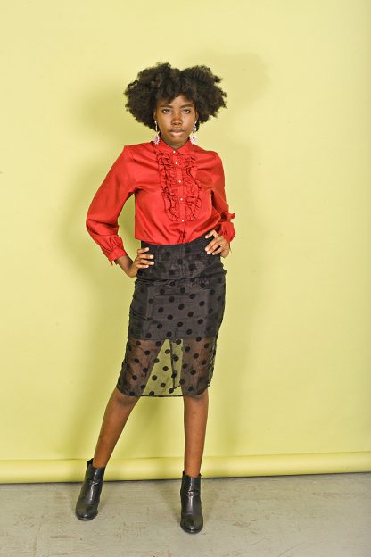 Black polka dot mesh patchwork hip skirt