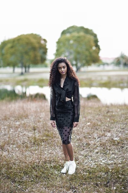 Black polka dot mesh patchwork hip skirt - Image 6