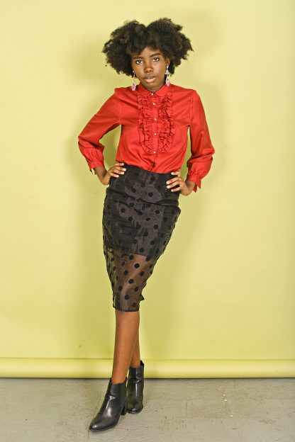 Black polka dot mesh patchwork hip skirt - Image 3