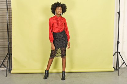 Black polka dot mesh patchwork hip skirt - Image 2