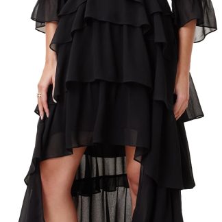 Black multi-layered ruffled irregular dress