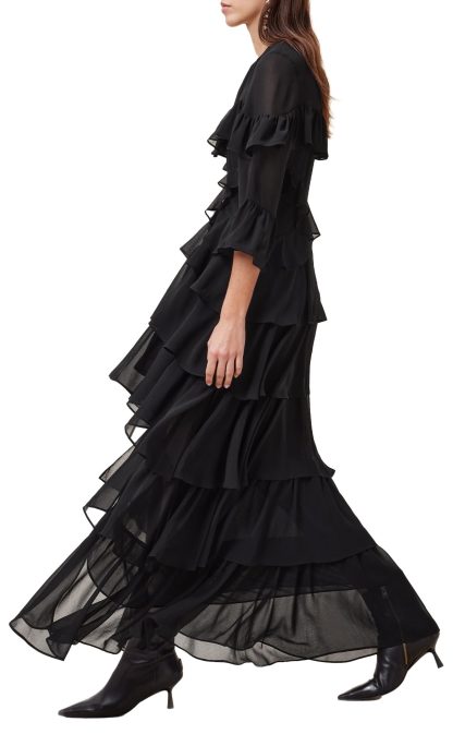 Black multi-layered ruffled irregular dress - Image 5