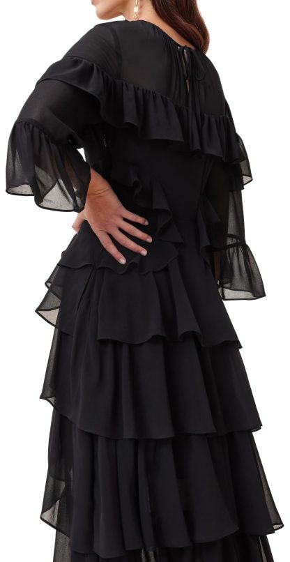 Black multi-layered ruffled irregular dress - Image 3