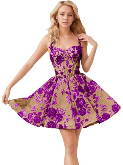 Rose Red Floral Embroidered Mesh Suspender Umbrella Hem Mini Skirt