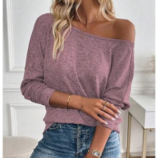 Soft mist purple loose round neck long sleeve top