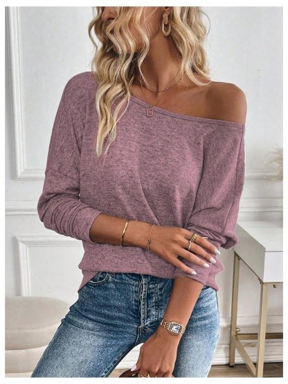 Soft mist purple loose round neck long sleeve top