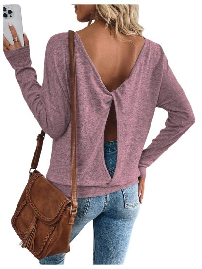 Soft mist purple loose round neck long sleeve top - Image 4