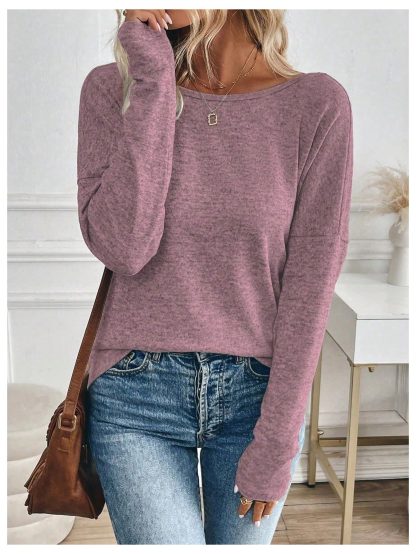 Soft mist purple loose round neck long sleeve top - Image 3