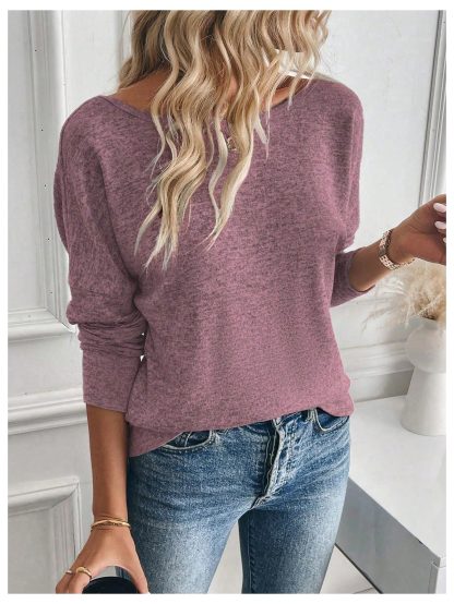 Soft mist purple loose round neck long sleeve top - Image 2