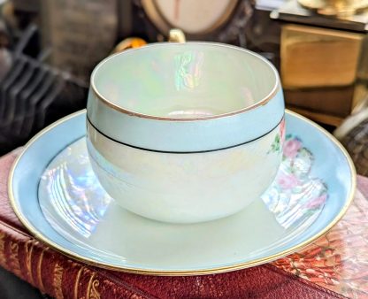 Glazed hand-painted rose cup and saucer set - Image 6