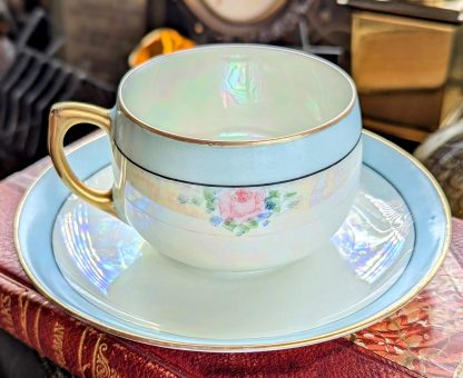 Glazed hand-painted rose cup and saucer set - Image 5