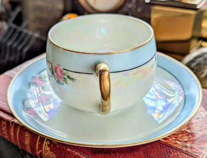 Glazed hand-painted rose cup and saucer set - Image 4