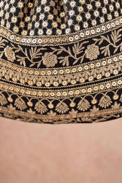 Black and gold embroidered tassel drawstring bag - Image 5
