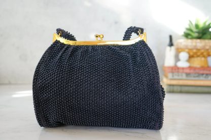 Vintage dark blue handmade beaded handbag - Image 6