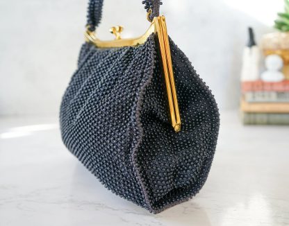 Vintage dark blue handmade beaded handbag - Image 4