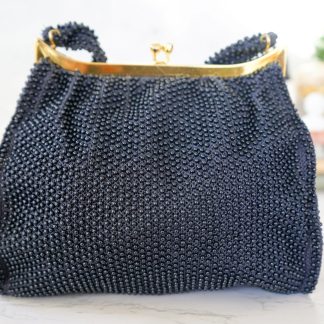 Vintage dark blue handmade beaded handbag