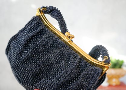 Vintage dark blue handmade beaded handbag - Image 2