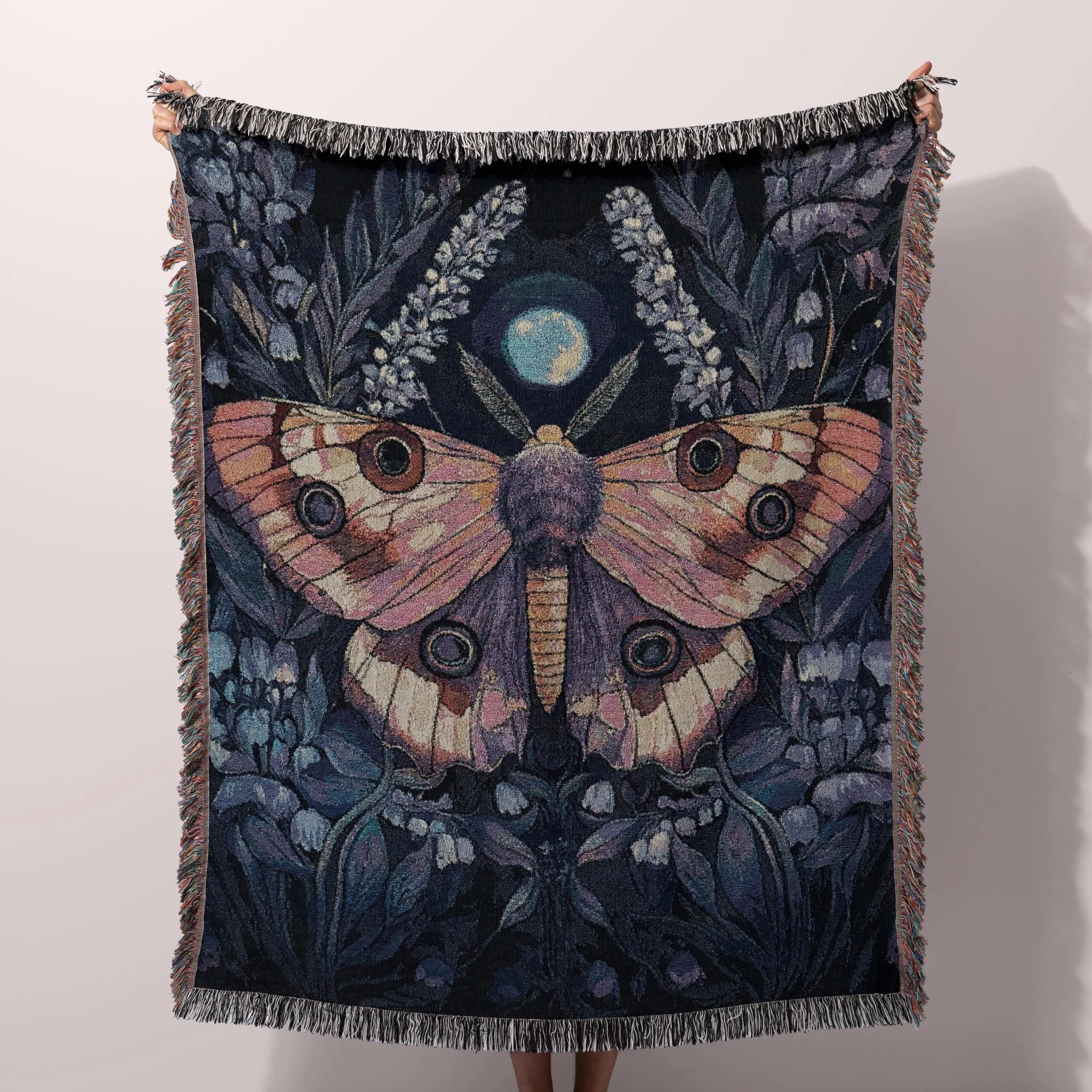 Mysterious Moth Dark Night Plant Jacquard Blanket